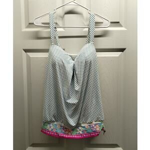 Coco Reef 34DD White Blue Polka Dot Hawaiian Floral Removable Strap Tankini Top